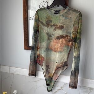 Zara Artistic Print Sheer Bodysuit
